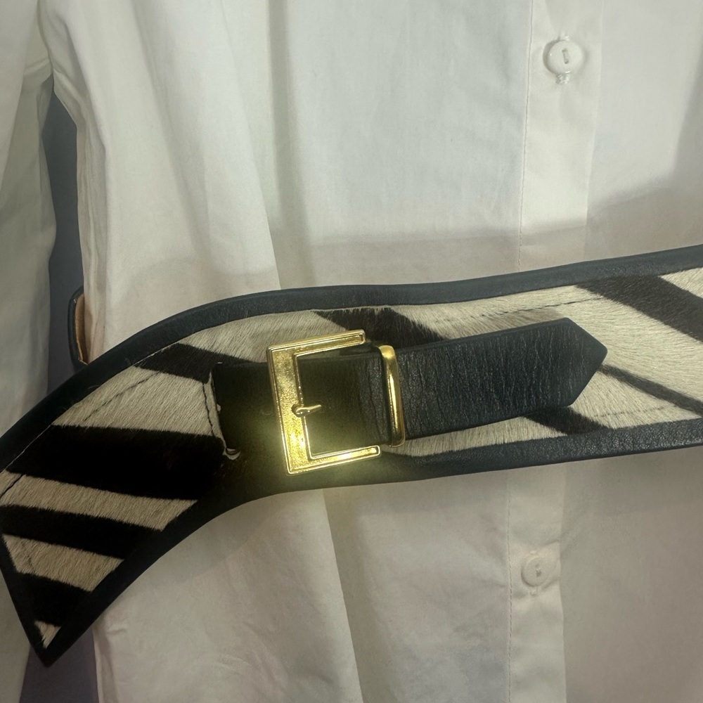Pony hair brown and white vintage real leather belt